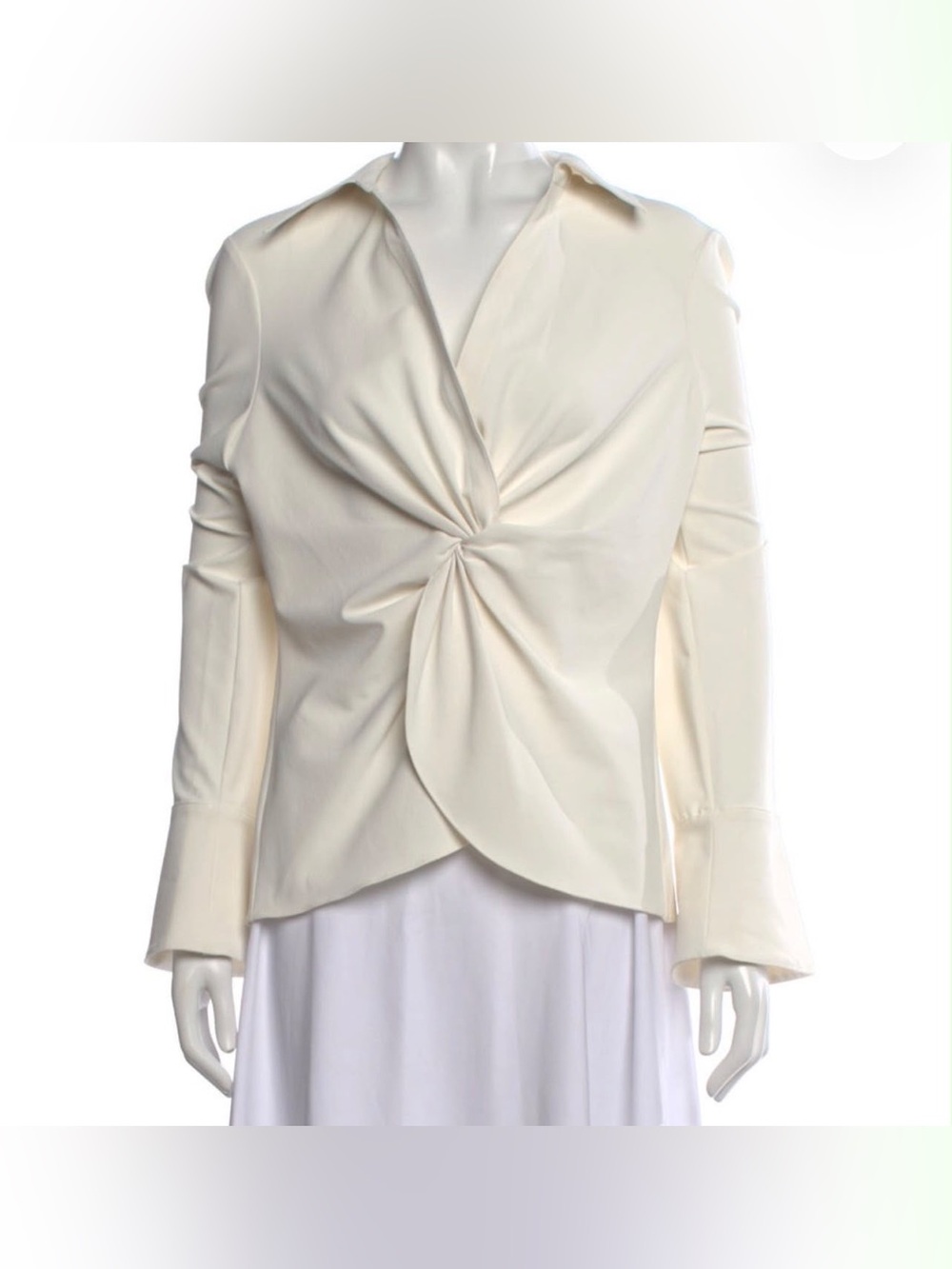 cinq a sept Cream Twist-Front Long Sleeve Blouse